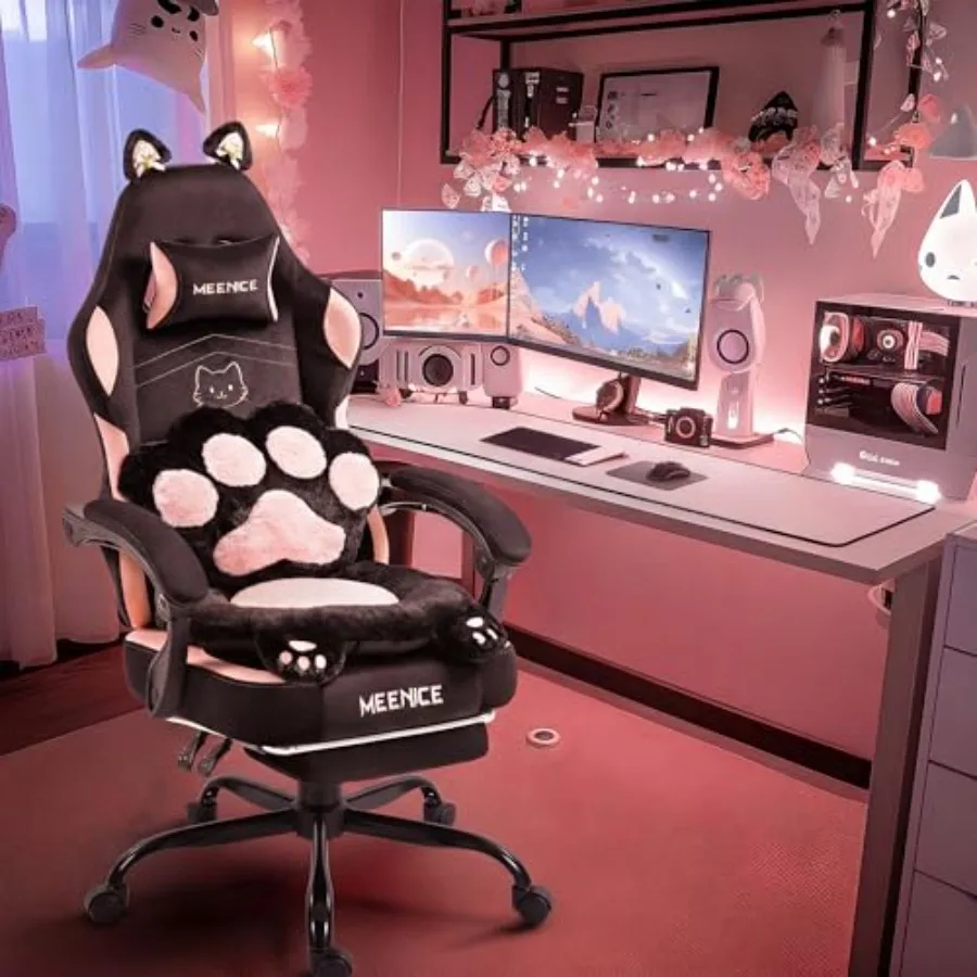 Gaming Chair Cushion - Pink gaming chair with cat ears